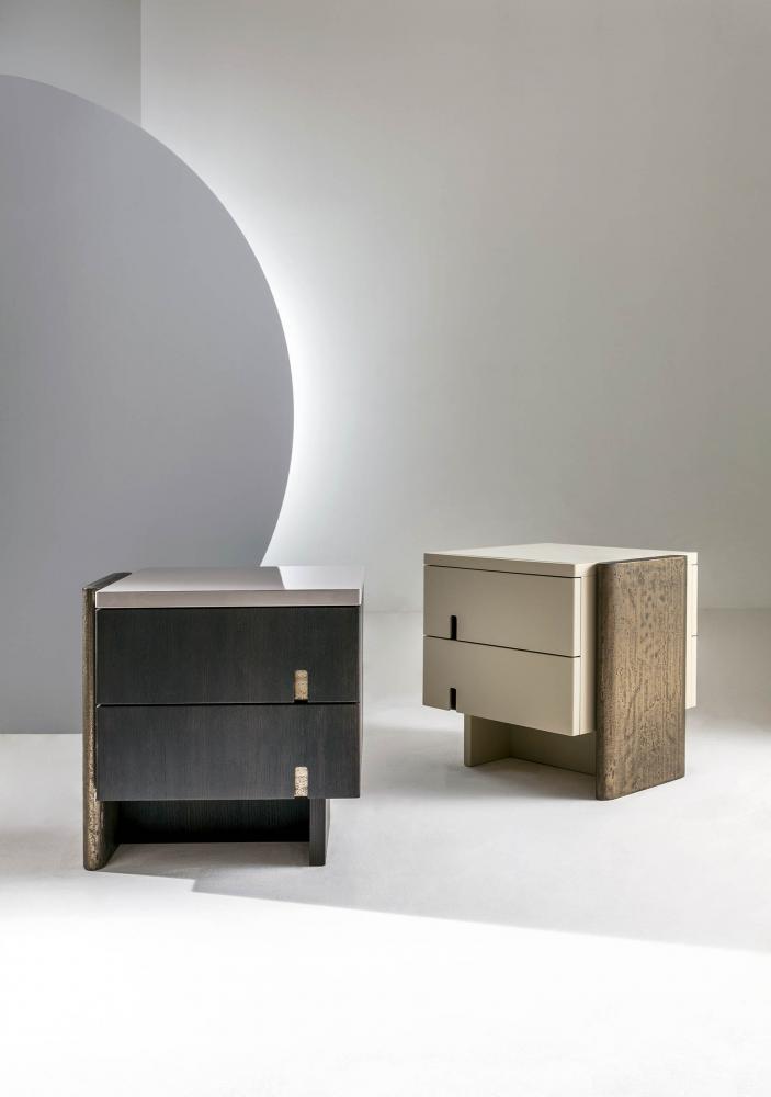 laurameroni outfit bedside tables in custom materials and finishes