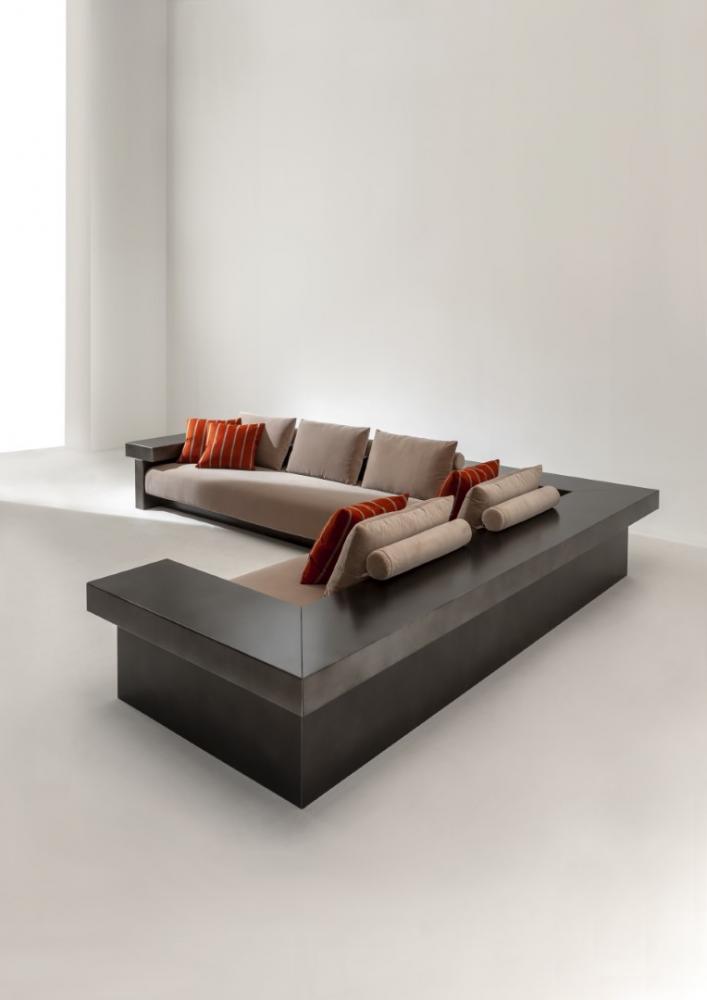 laurameroni plaza modular marble, wood and leather sofa