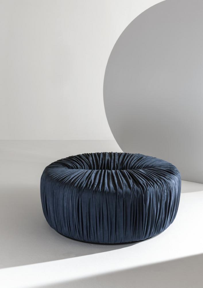 laurameroni round pouf in draped leather or velvet