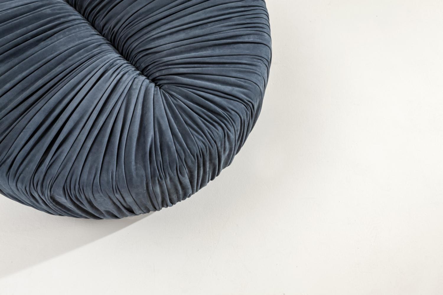 laurameroni round pouf in draped leather or velvet
