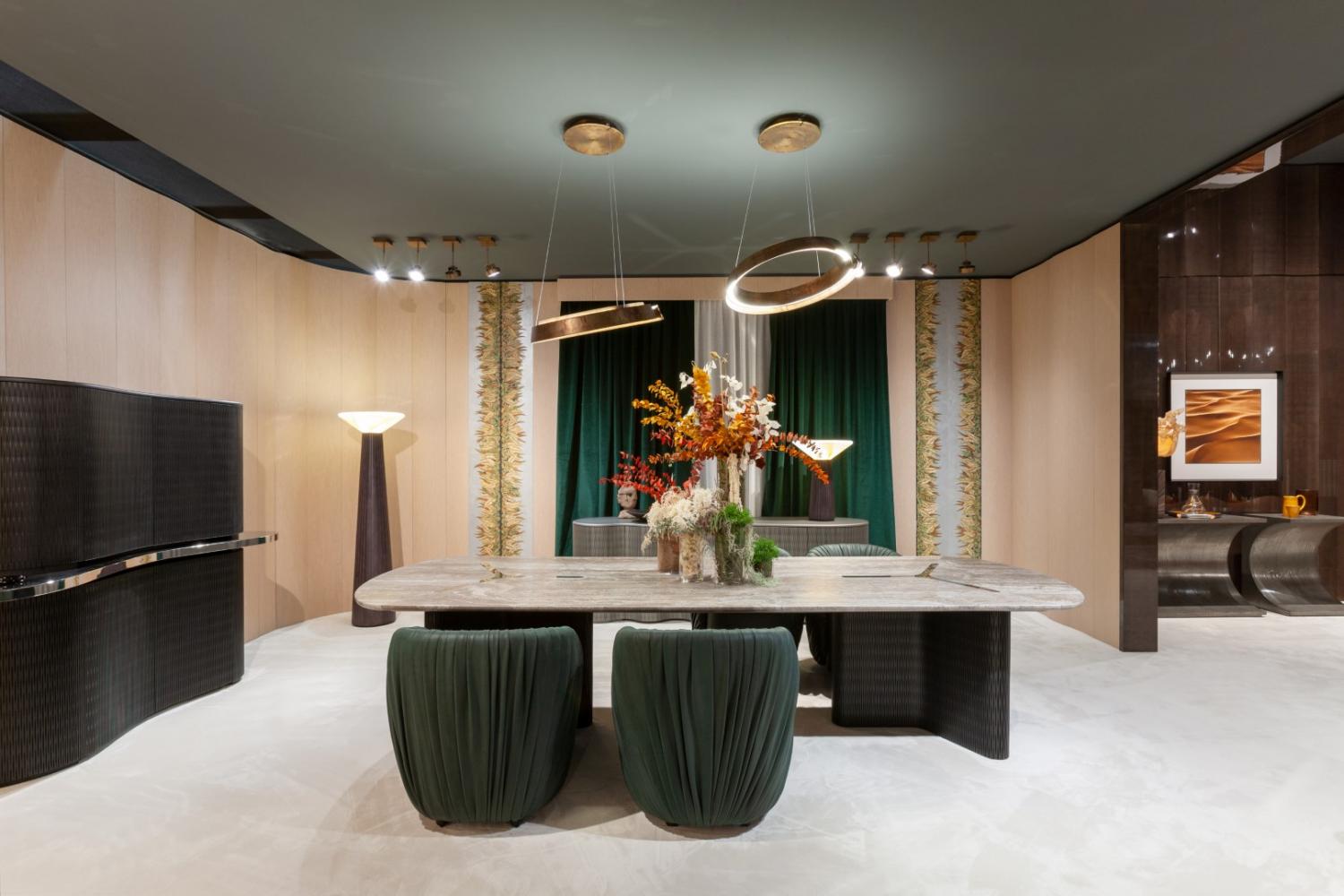 laurameroni luxury interior design living room and bedroom stand at salone del mobile 2024