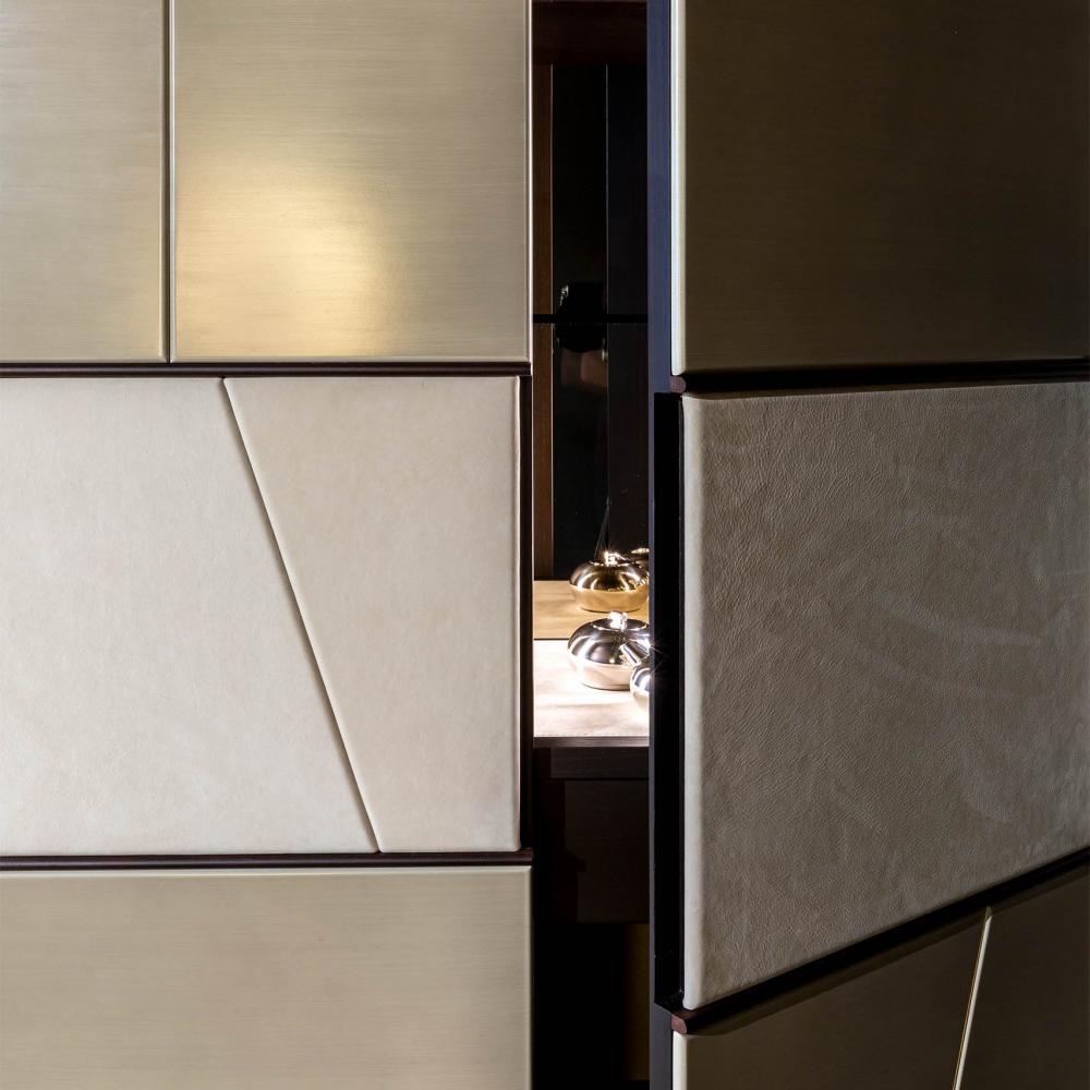 Laurameroni terre cabinet day system made to measure artisanal, luxury hidden integrated wardrobes in wood or leather