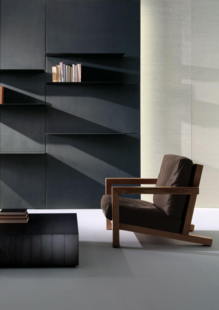 Modern armchair in leather fabric or velvet with minimal luxury design 