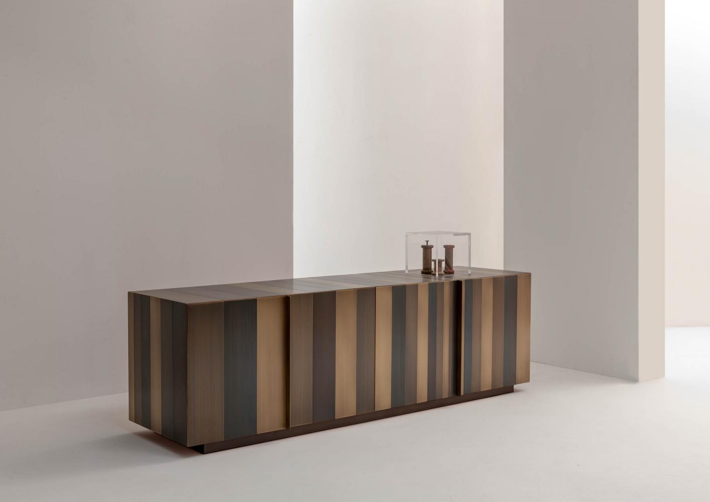 ST 11 Luxury custom size low sideboard clad in brass, copper, iron or stainless steel