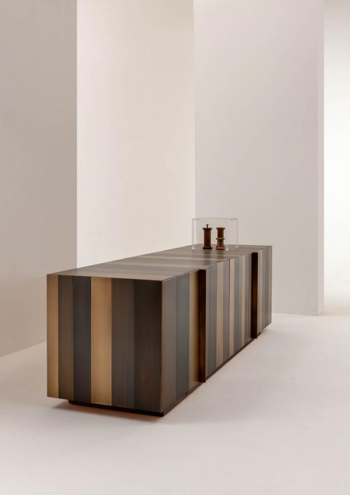 ST 11 Luxury custom size low sideboard clad in brass, copper, iron or stainless steel 