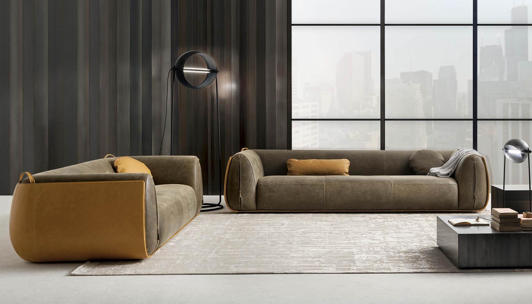Laurameroni luxury modern sofa in precious leather for a made to measure livingroom interior design and decor