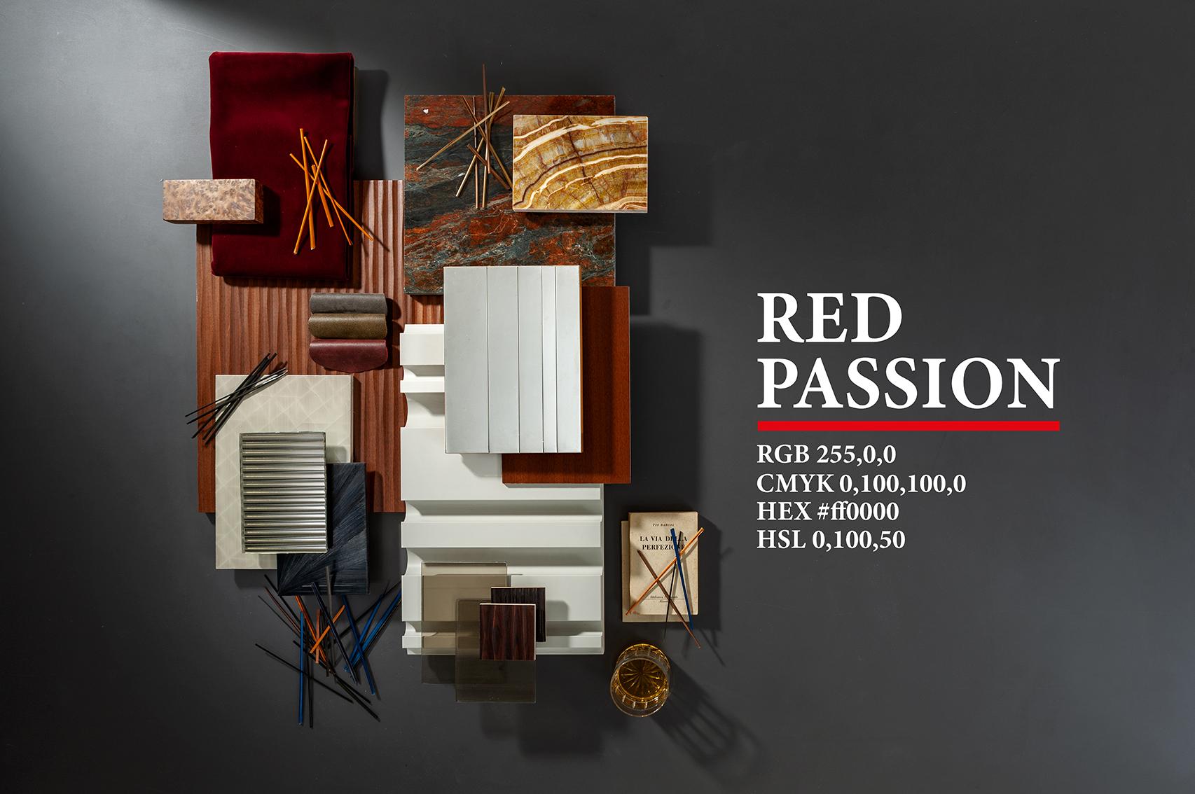 laurameroni red materials layout moodboard for an interior design inspiration